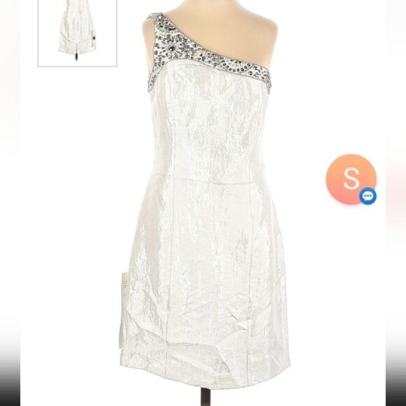 Laundry by Shelli Segal Embellished One Shoulder Satin Ivory White Dress Sz0 NWT - Picture 6 of 12